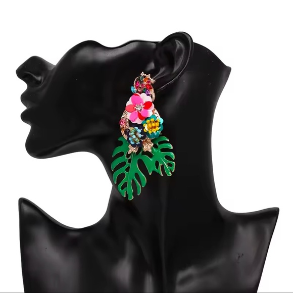 Zara Rio Pink Colorful Floral Statement Earrings - Picture 6 of 6